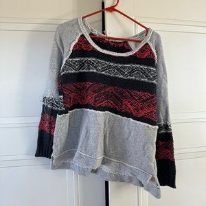 Free People Aztec Print Raw Edge Double Weave Sweatshirt - Size small